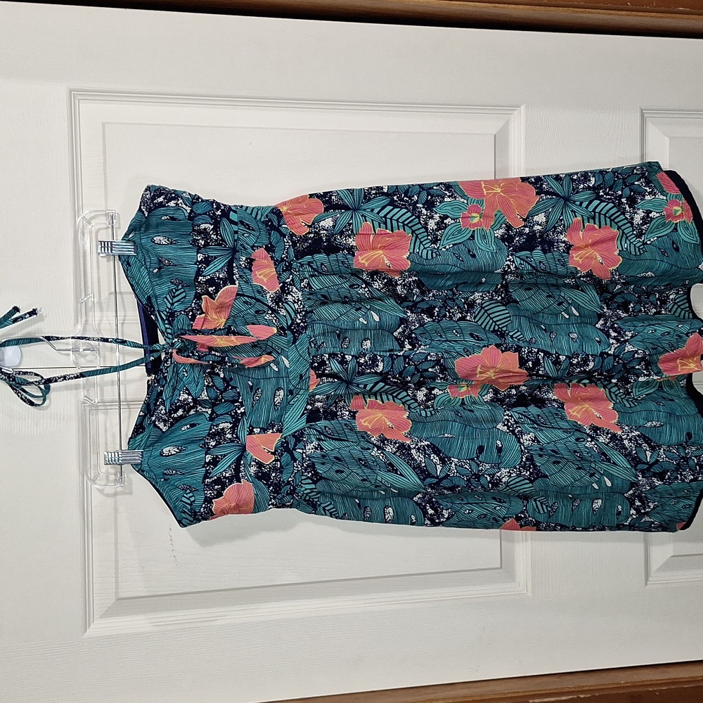 ModCloth a-line strapless/halter lined mini dress - XL - blue floral